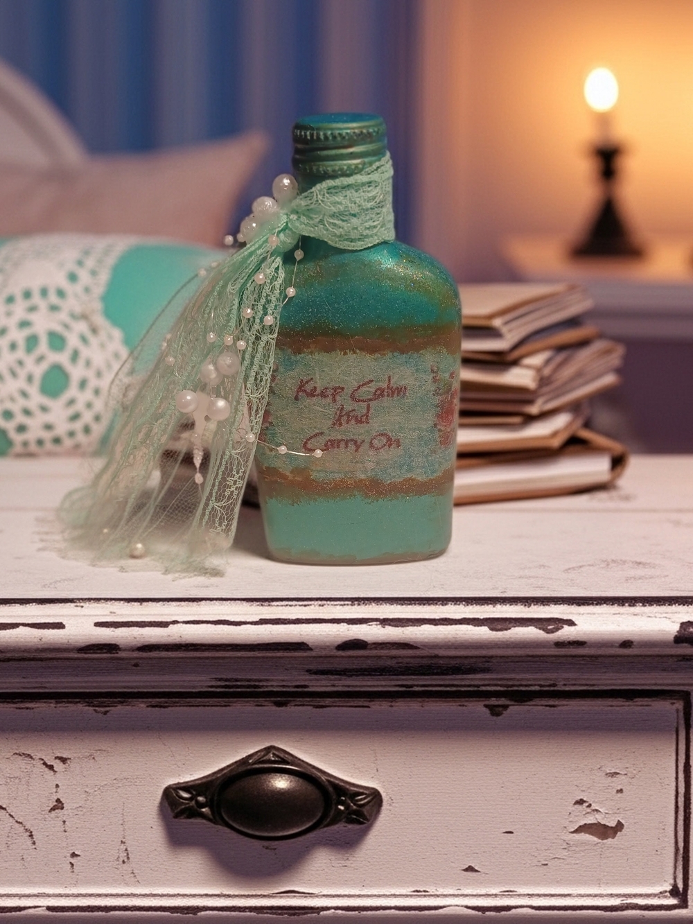 Keep Calm and Carry On Teal Decorative Bottle Vase